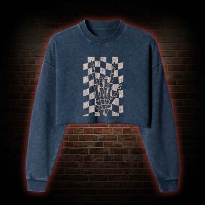 Skeleton Hand Washed Cropped Sweatshirts