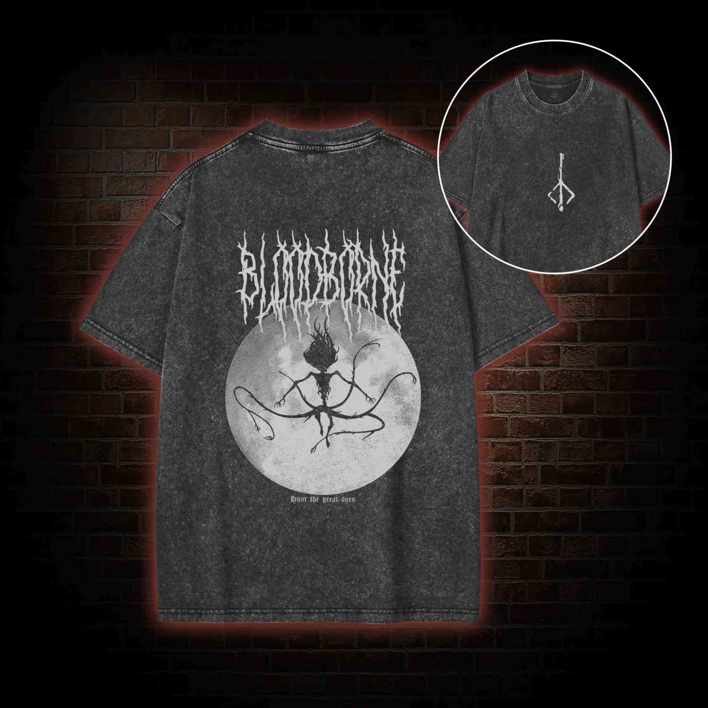 Hunt The Great Ones Back Print Washed T-shirt