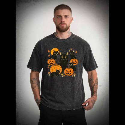 Black Cat & Pumpkins Washed T-shirt