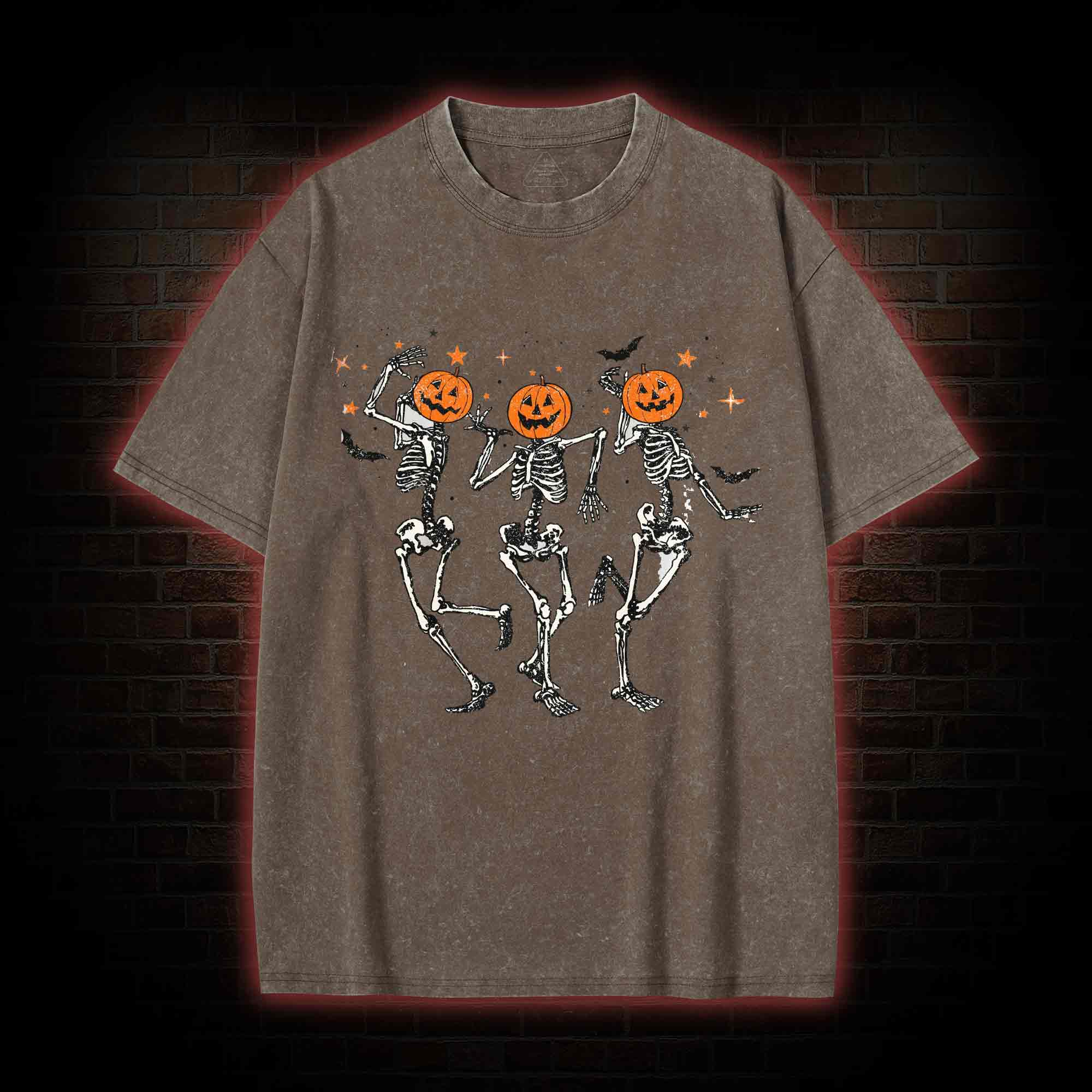  Retro Halloween Dancing Skeletons Washed T-shirt