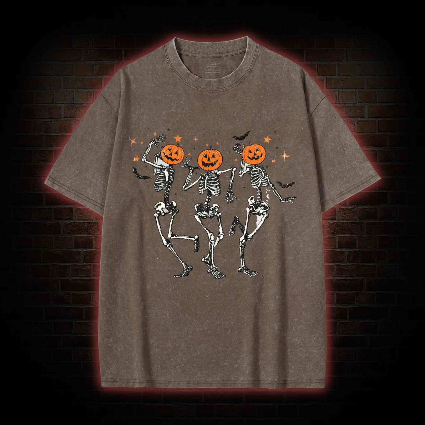  Retro Halloween Dancing Skeletons Washed T-shirt