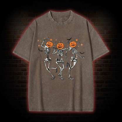  Retro Halloween Dancing Skeletons Washed T-shirt