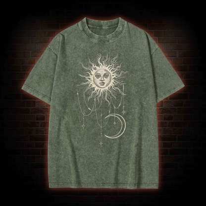 Vintage Celestial Sun and Moon Washed T-shirt