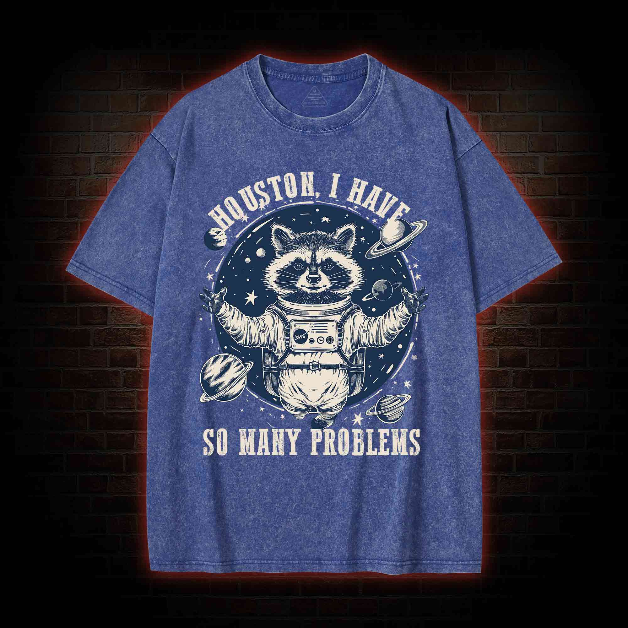 Houston I Have So Many Problems Raccoon Washed T-shirt