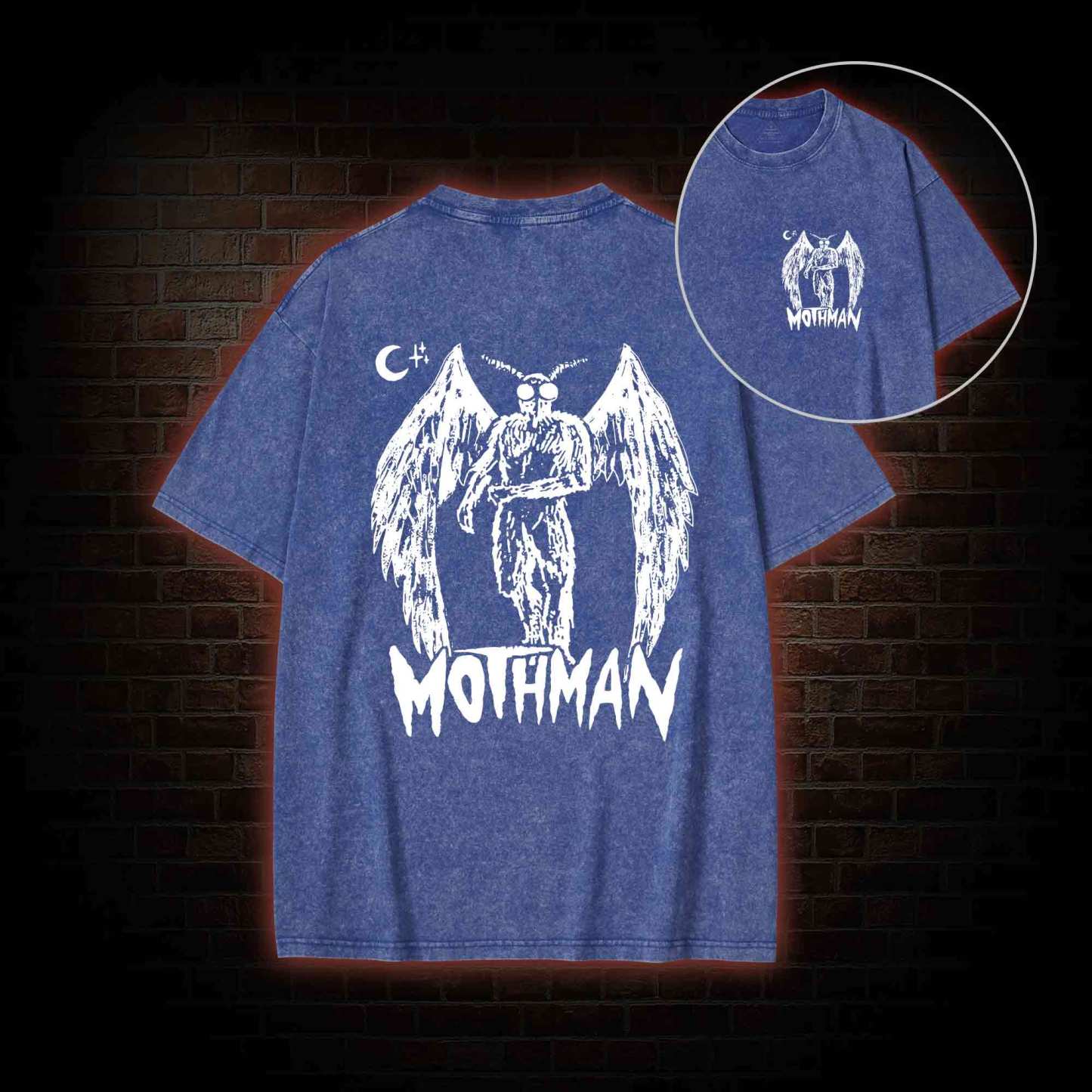 Mothman Bcak Print Washed T-shirt