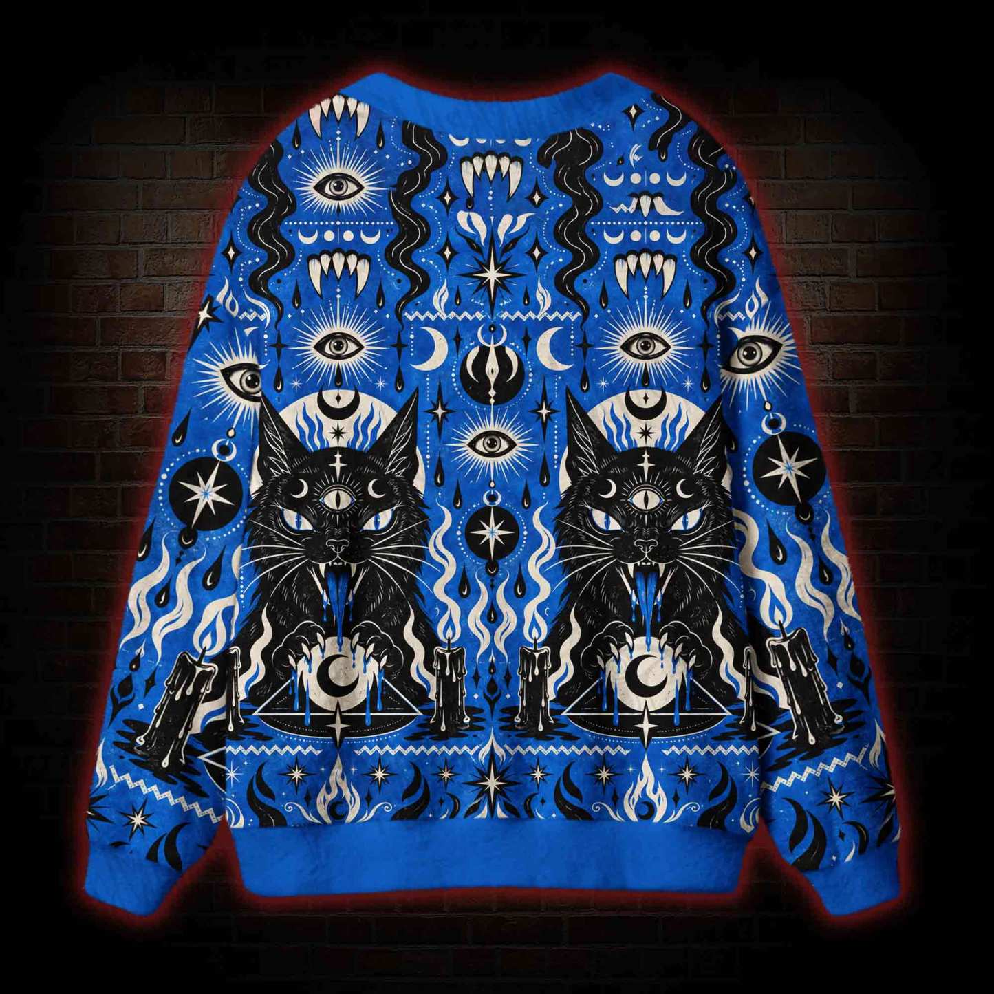 Gothic Celestial Black Cat Cardigan Sweater