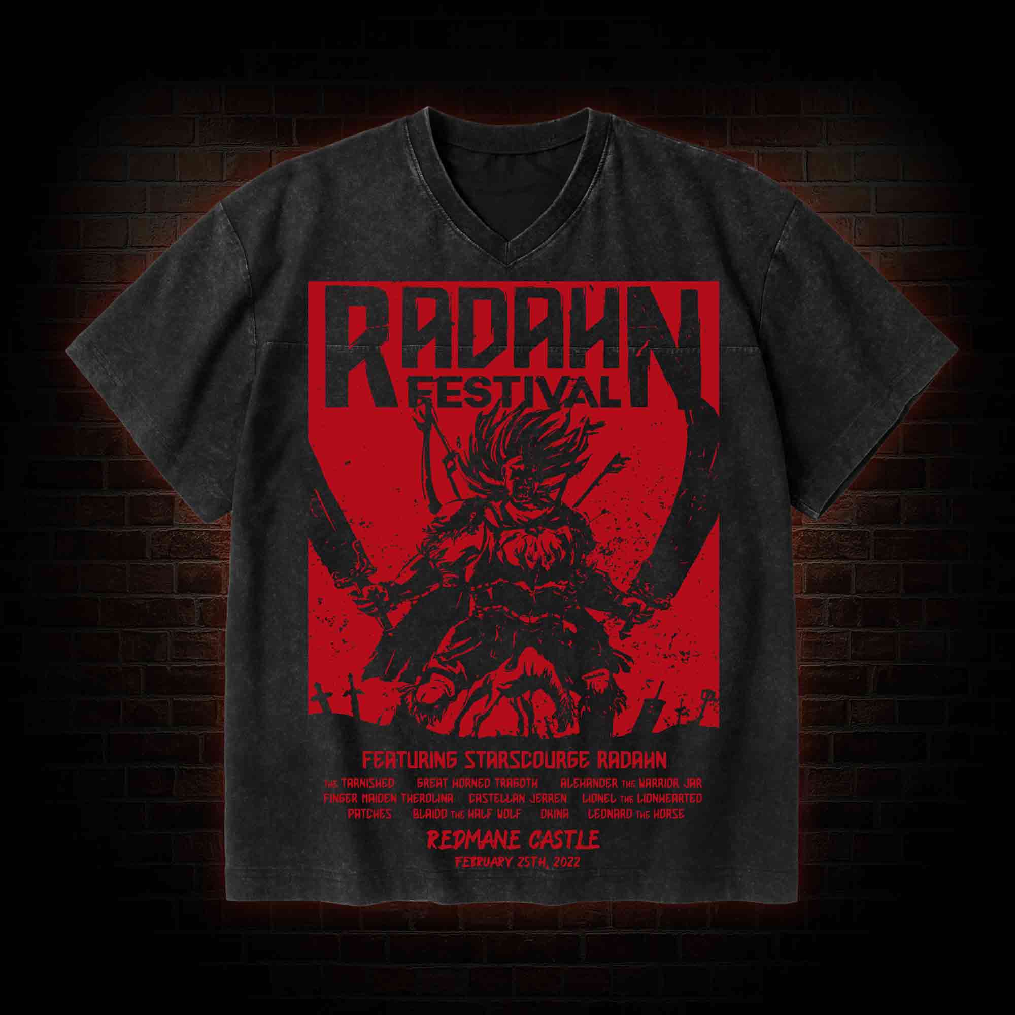 Radahn Festival V-Neck Streetwear Washed T-shirt