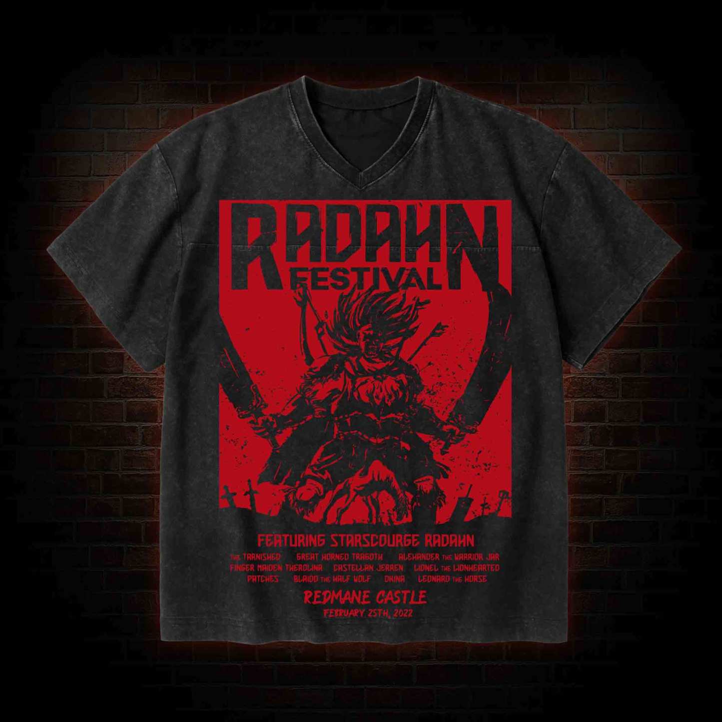 Radahn Festival V-Neck Streetwear Washed T-shirt