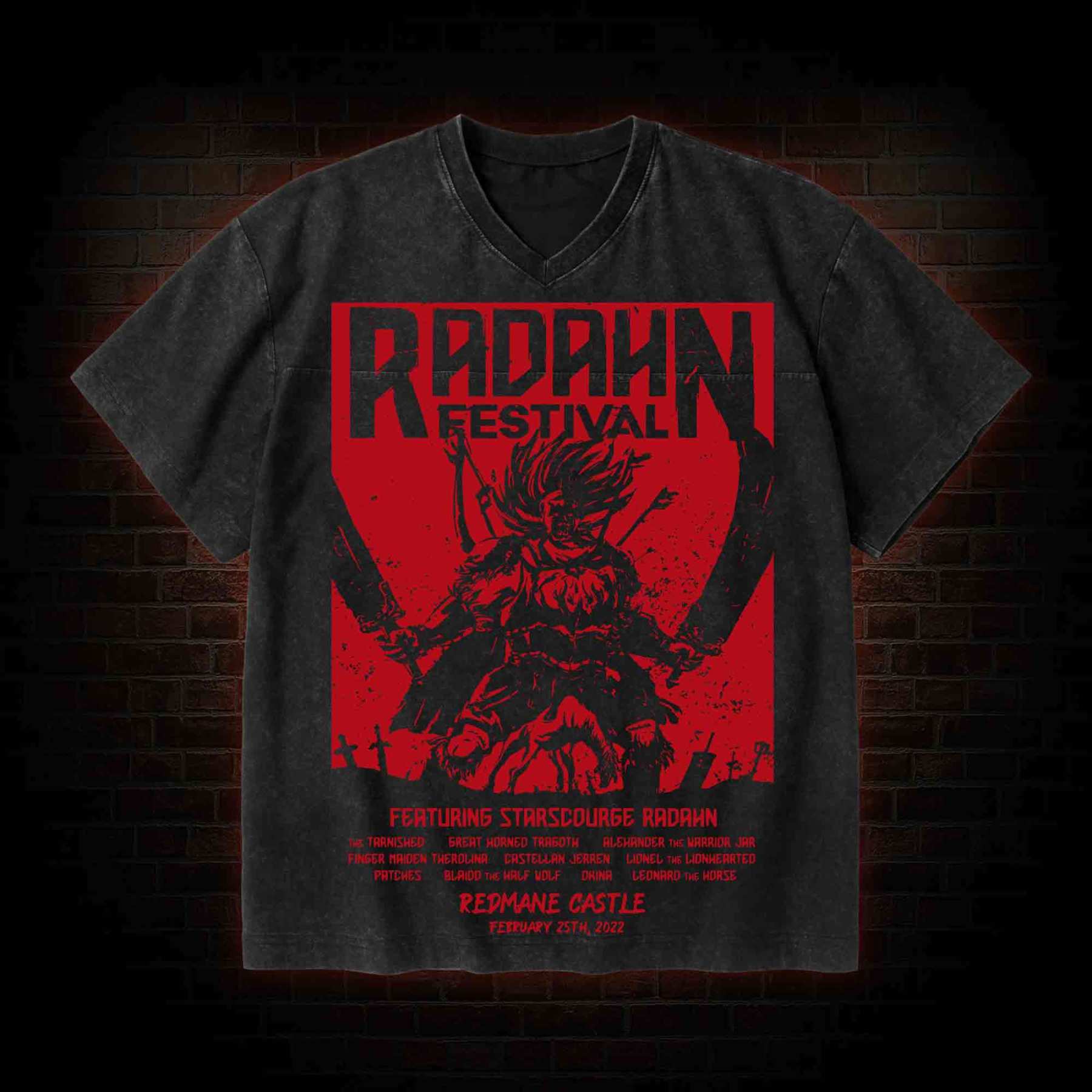 Radahn Festival V-Neck Streetwear Washed T-shirt