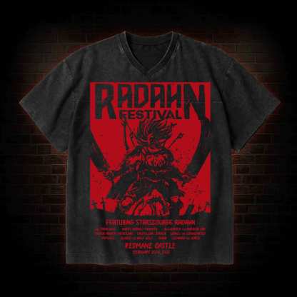 Radahn Festival V-Neck Streetwear Washed T-shirt