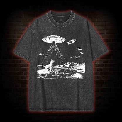 Ufo Cat Washed T-shirt