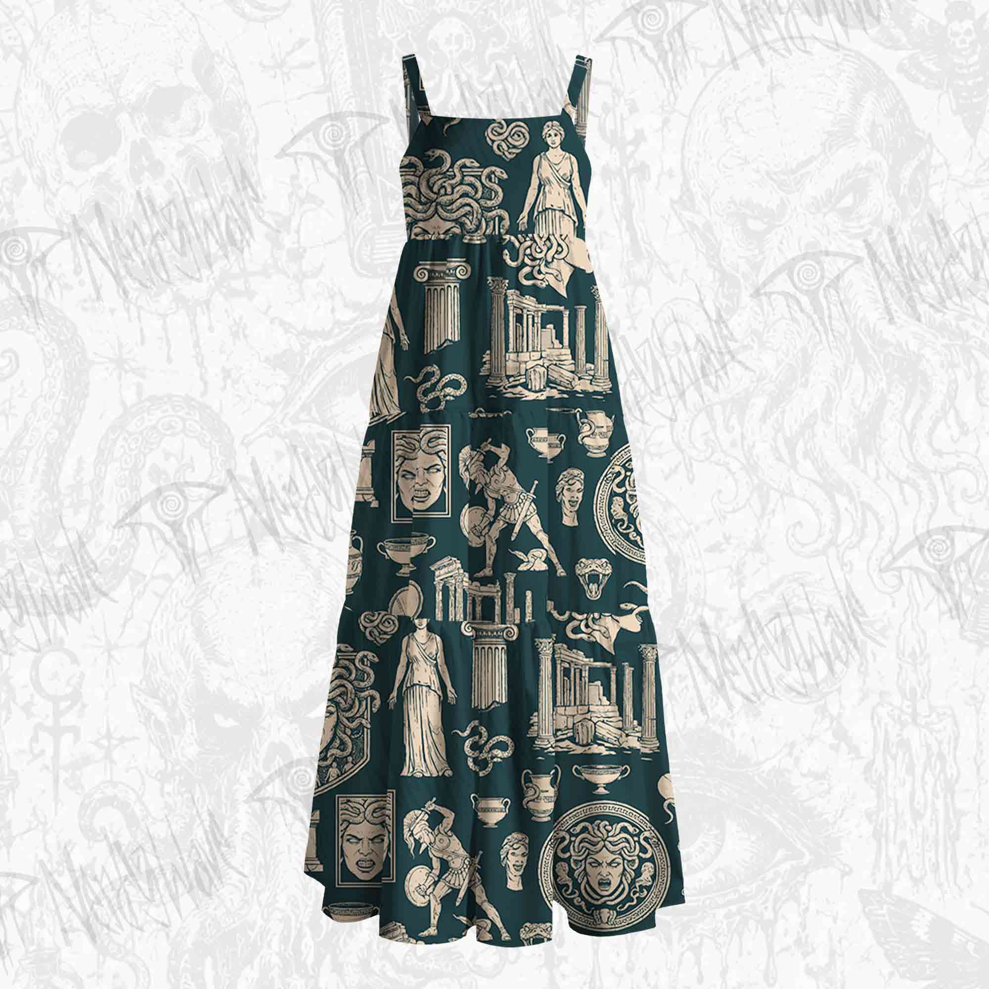 Medusa Greek Wide Straps Maxi Dress