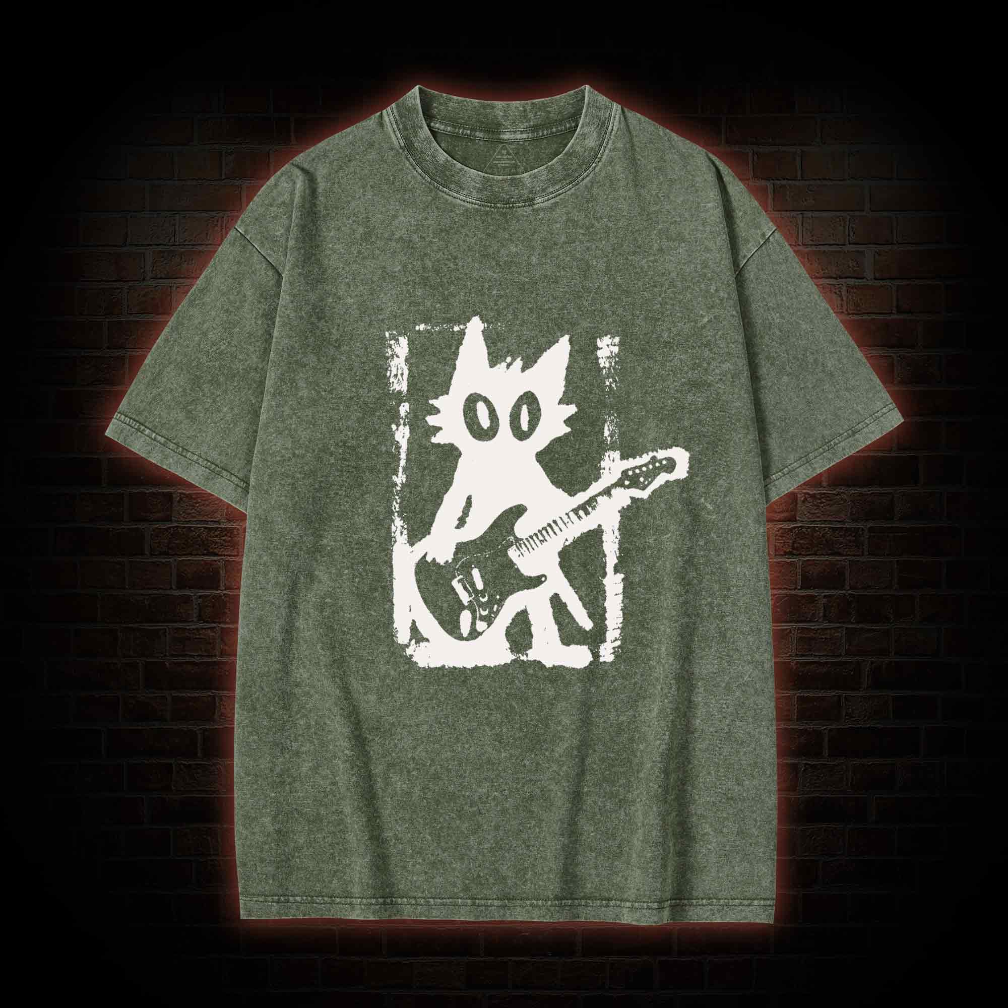 Rock and Roll Cat Washed T-shirt
