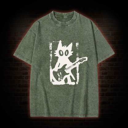 Rock and Roll Cat Washed T-shirt