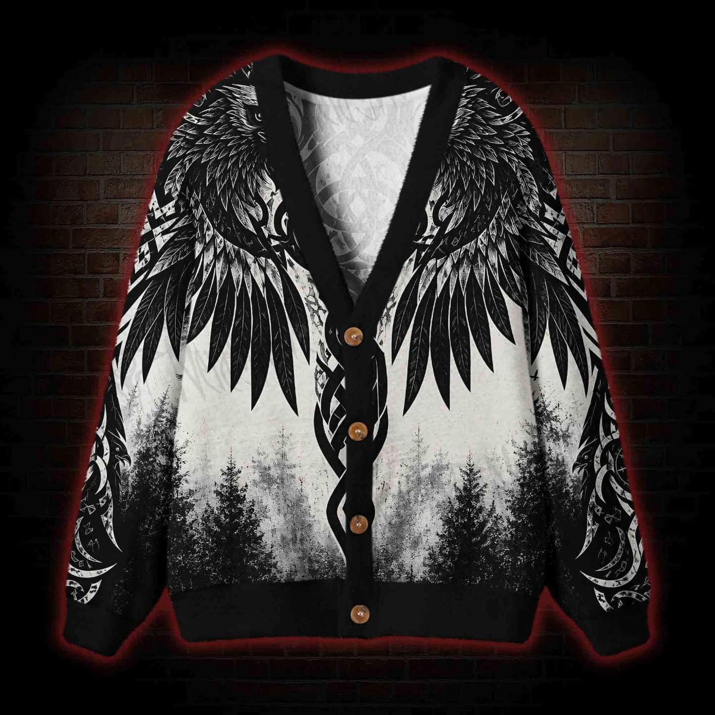 Vintage Norse Mythology Raven Cardigan Sweater
