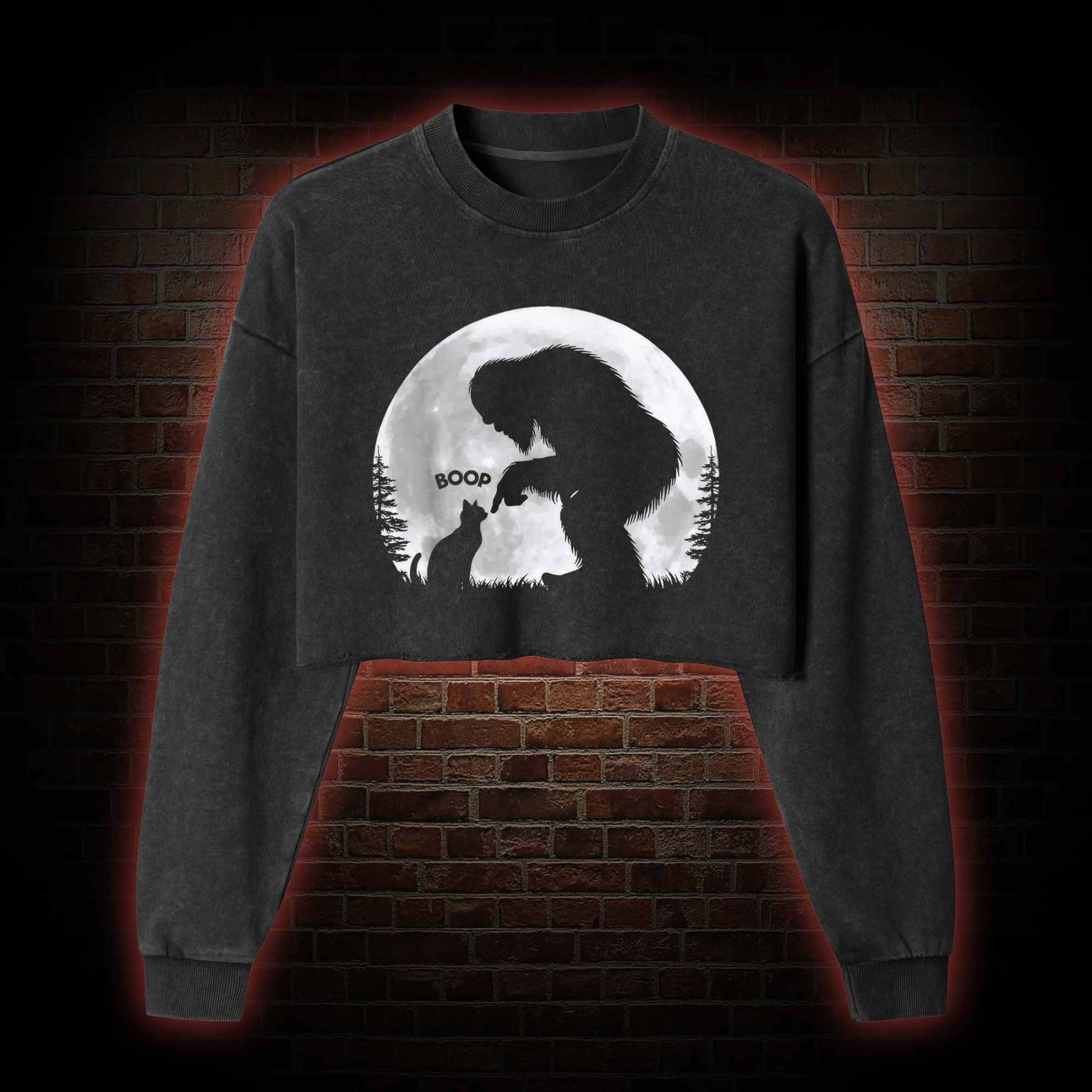 Hand Boop Nose Washed Cropped Sweatshirts