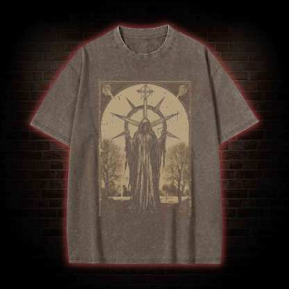Death in Cloak Tarot Card Washed T-Shirt