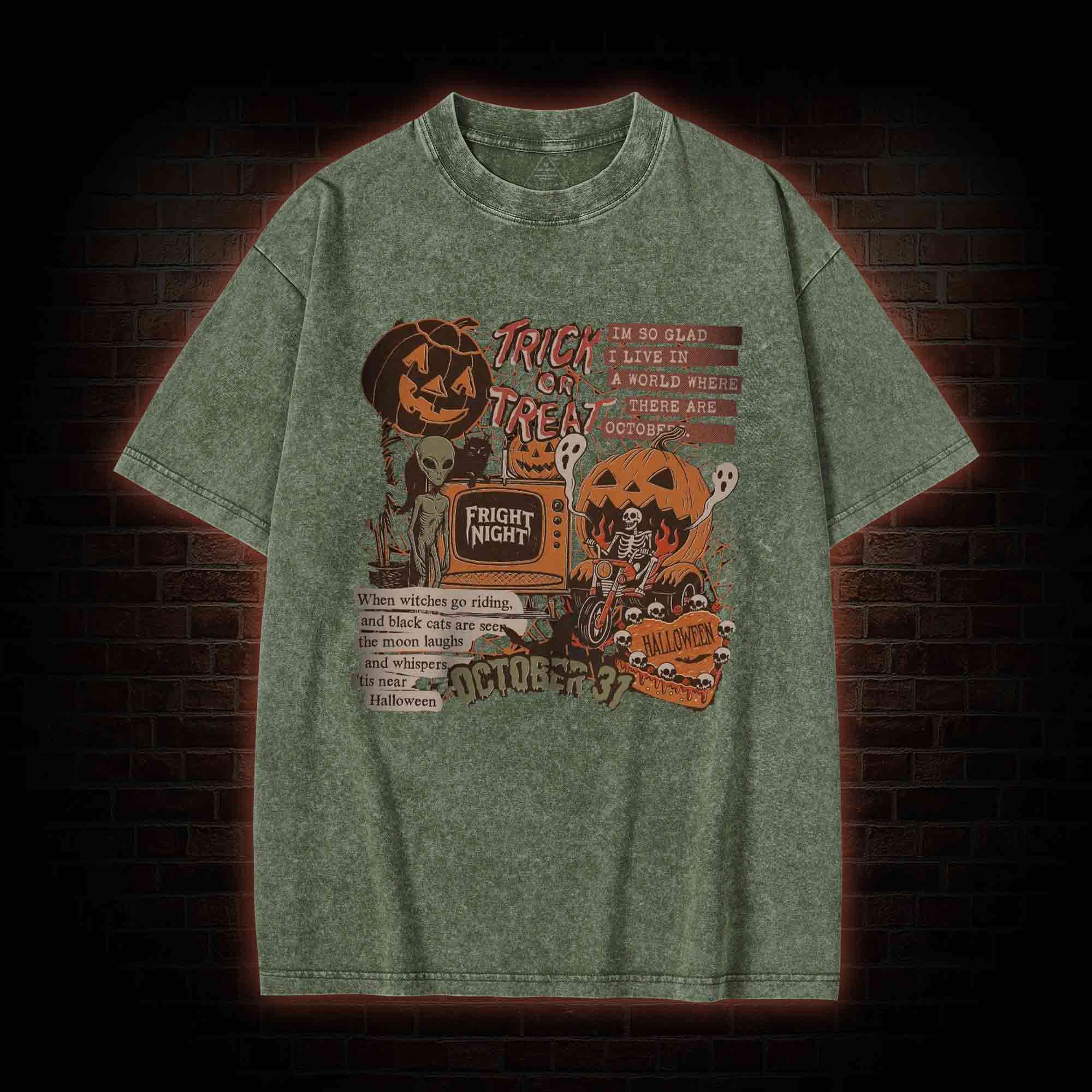 Vintage Halloween Collage Washed T-shirt