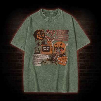 Vintage Halloween Collage Washed T-shirt