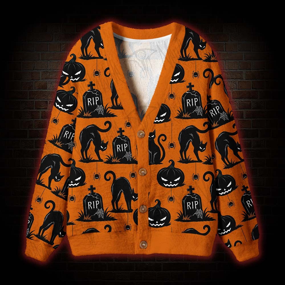 RIP Black Cats Cardigan Sweater