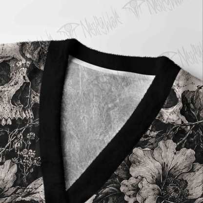 Skull and Blooming Flora Cardigan Sweater