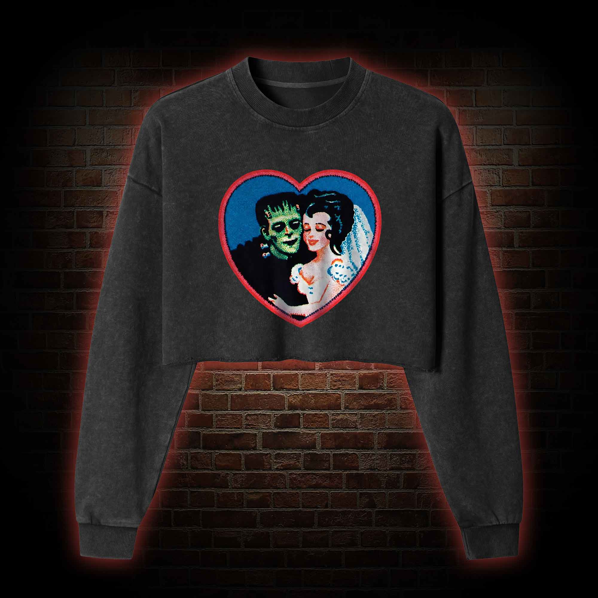 Monster Lover Washed Cropped Sweatshirts
