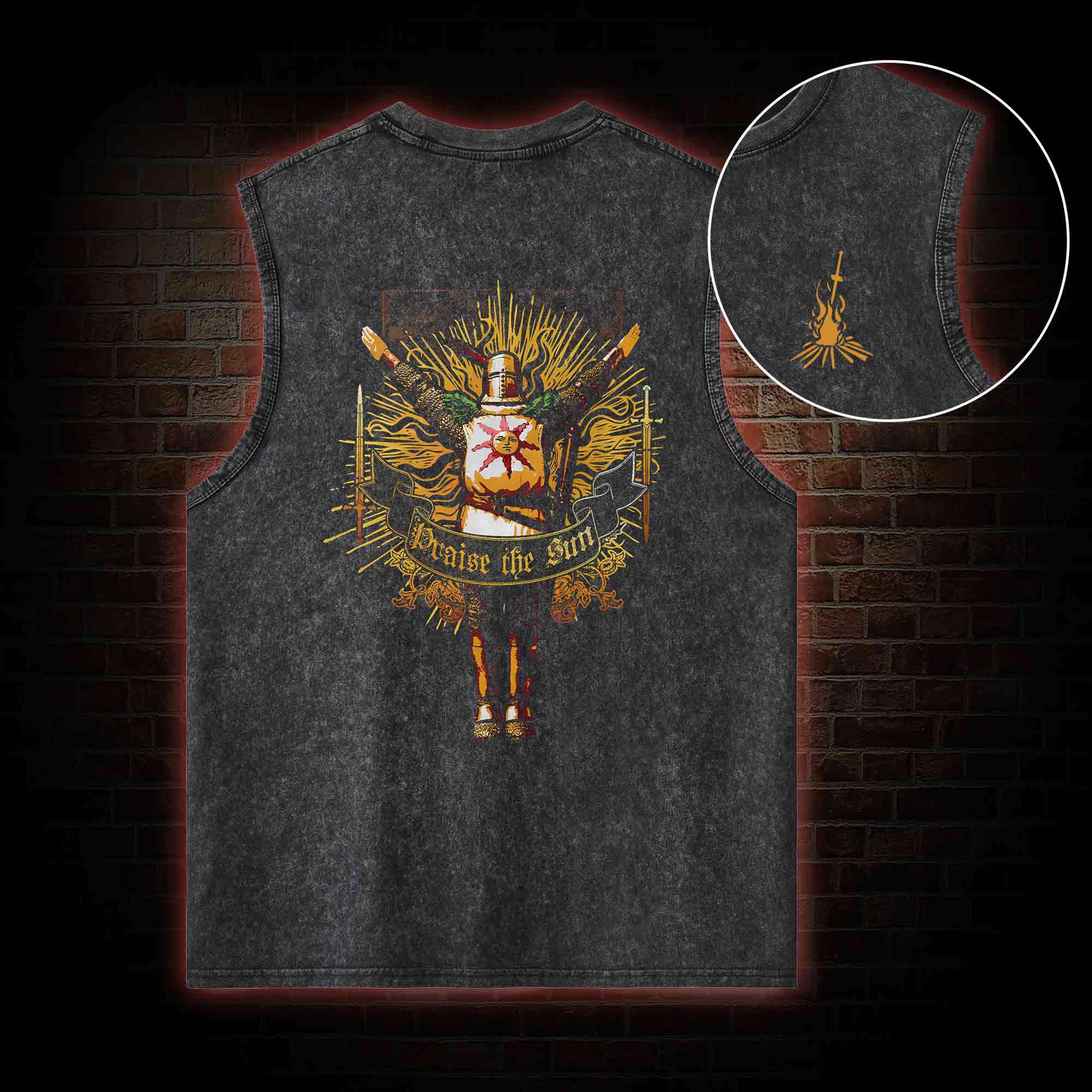 Praise the Sun Back Print Washed Tank Top
