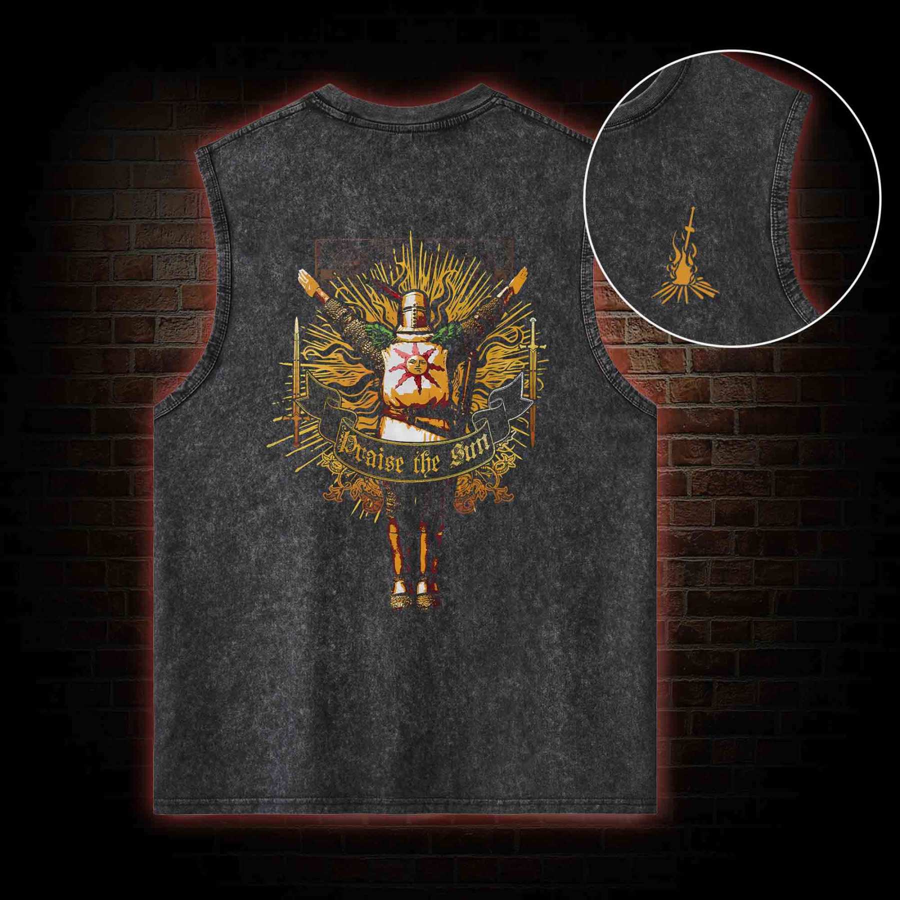 Praise the Sun Back Print Washed Tank Top