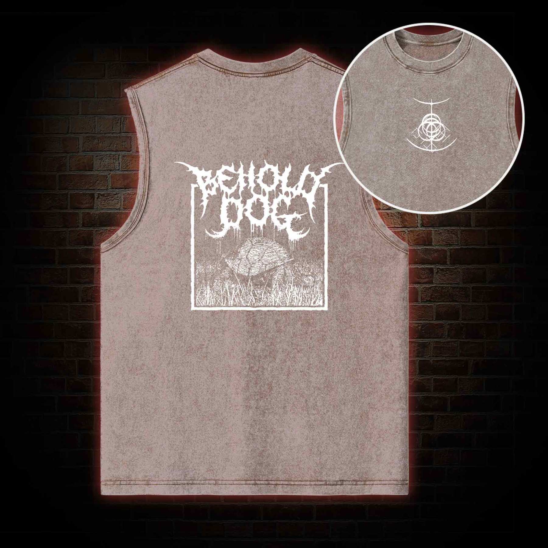 Behold Dog Back Print Washed Tank Top
