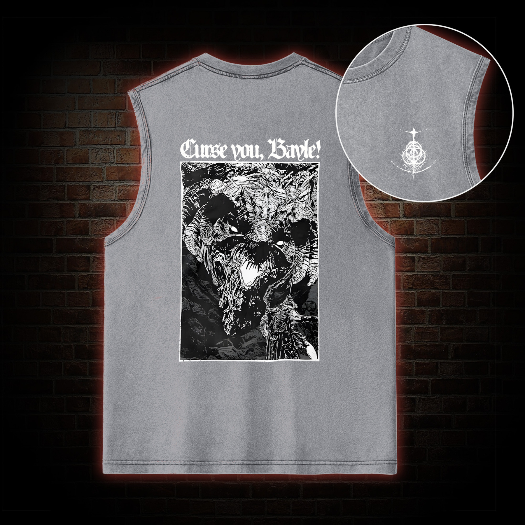 Curse You Bayle! Back Print Washed Tank Top