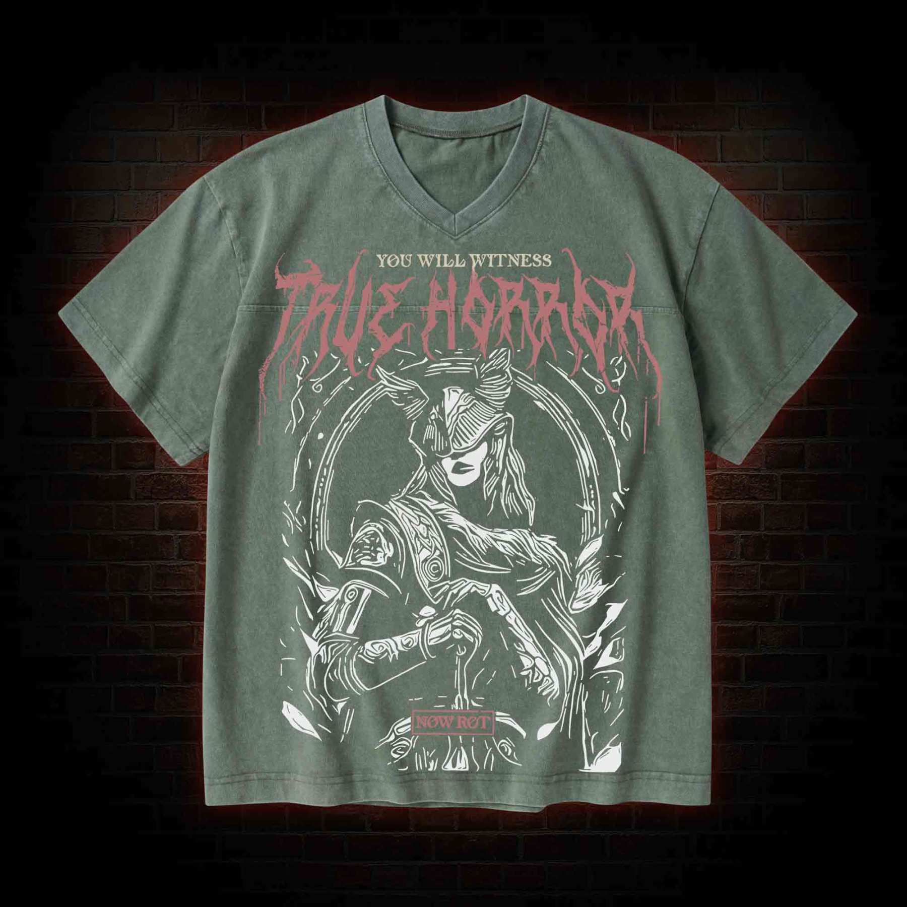 True Horror V-Neck Streetwear Washed T-shirt
