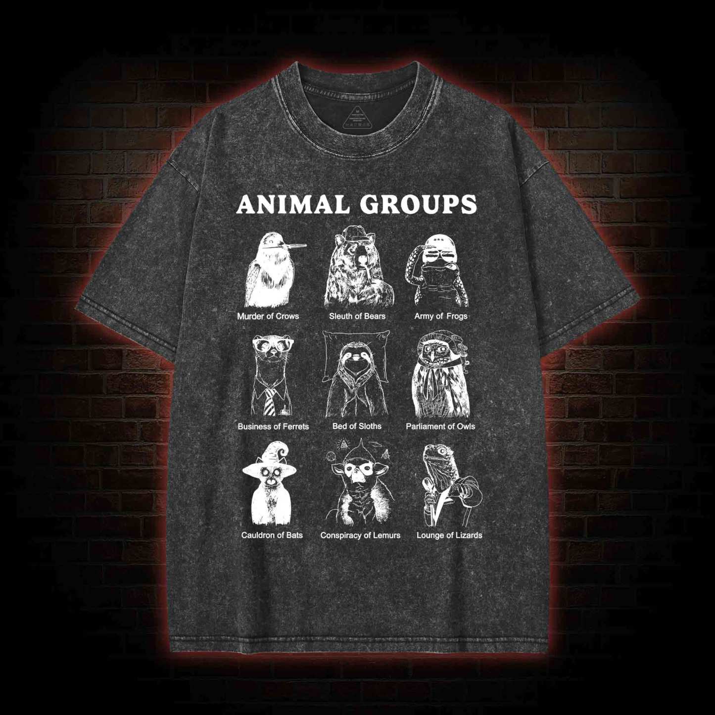 Animal Groups Washed T-shirt