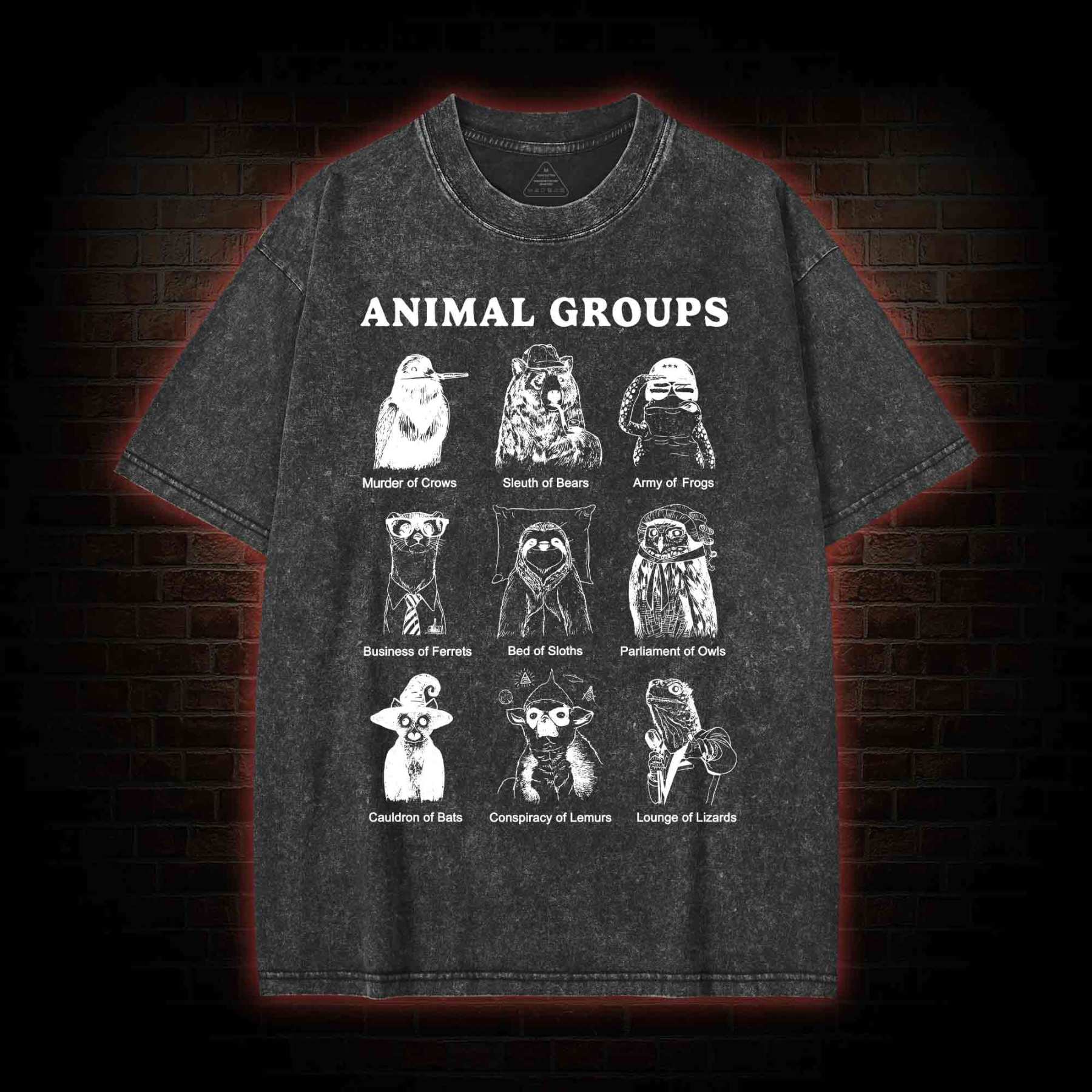 Animal Groups Washed T-shirt