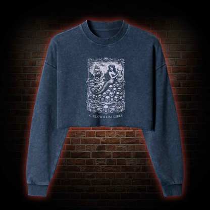 Girls will be Girls Greek mythology Washed Cropped Sweatshirts
