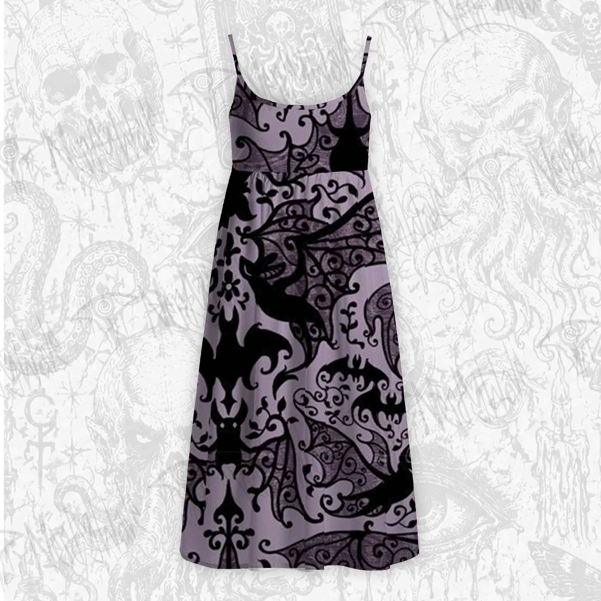 Gothic Bats Tie Strap Midi Sundress