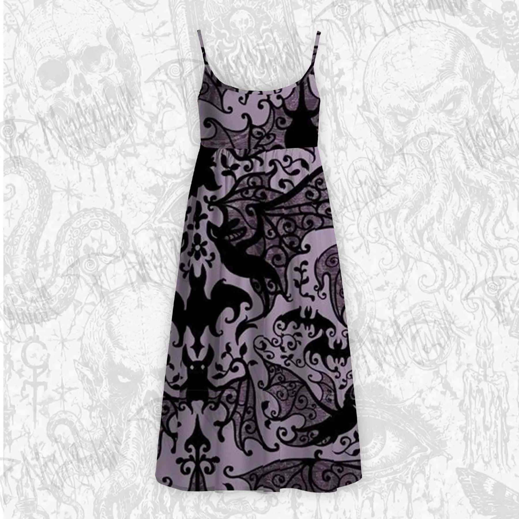 Gothic Bats Tie Strap Midi Sundress
