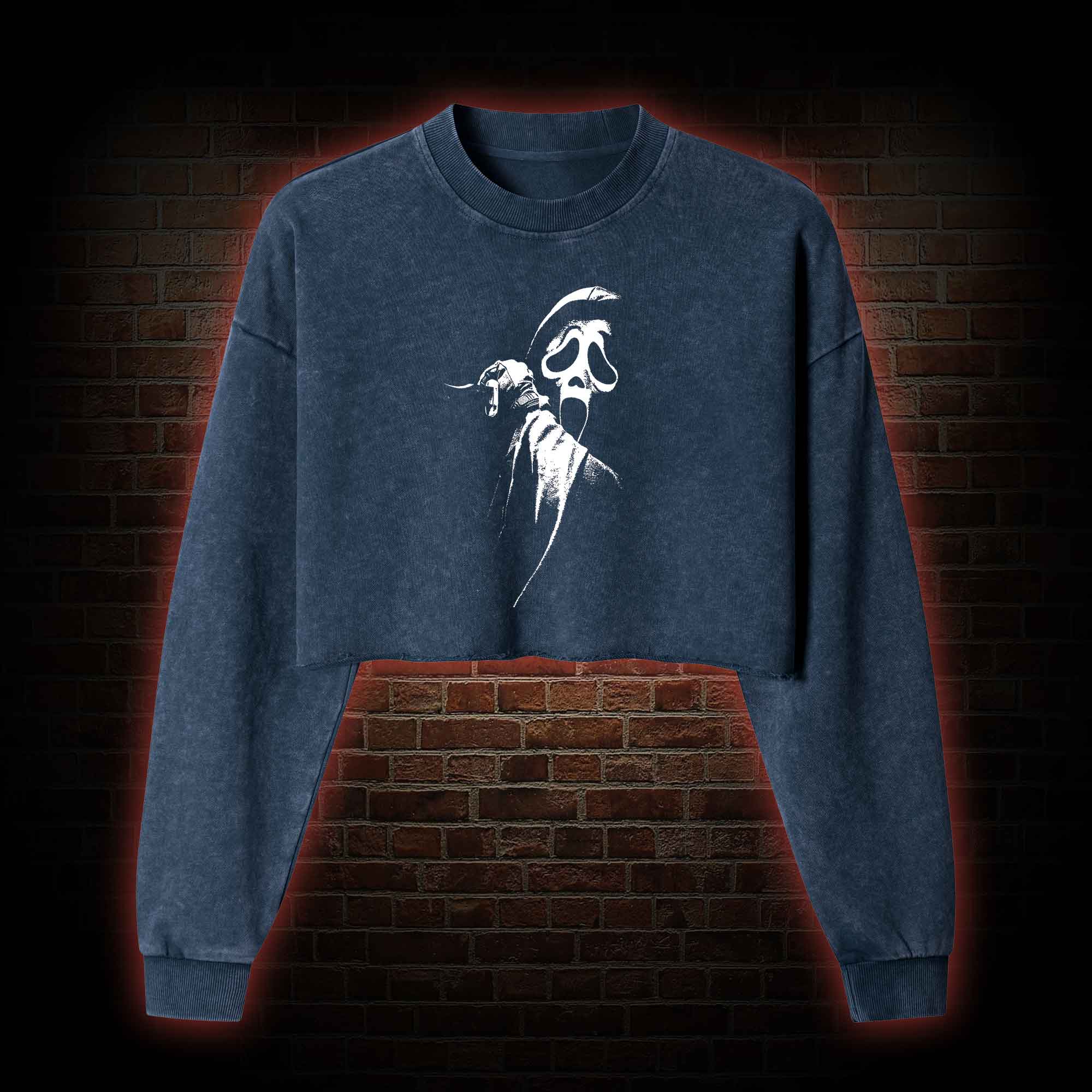 What's Your Favorite Scary Movie Washed Cropped Sweatshirts