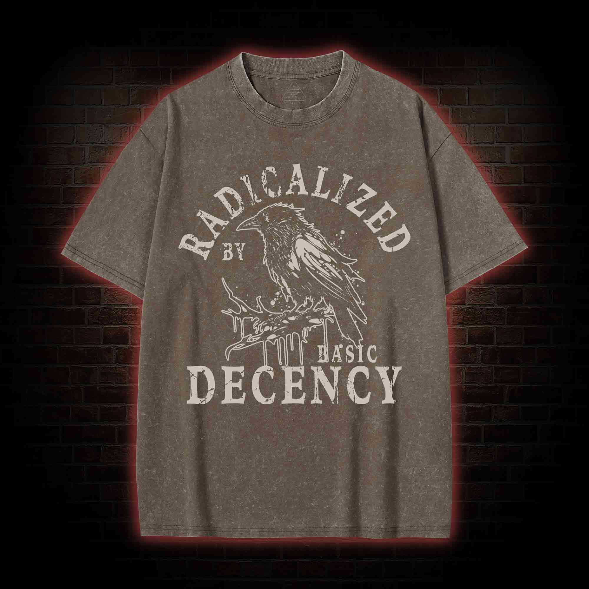 Radicalized by Basic Decency Crow Washed T-shirt