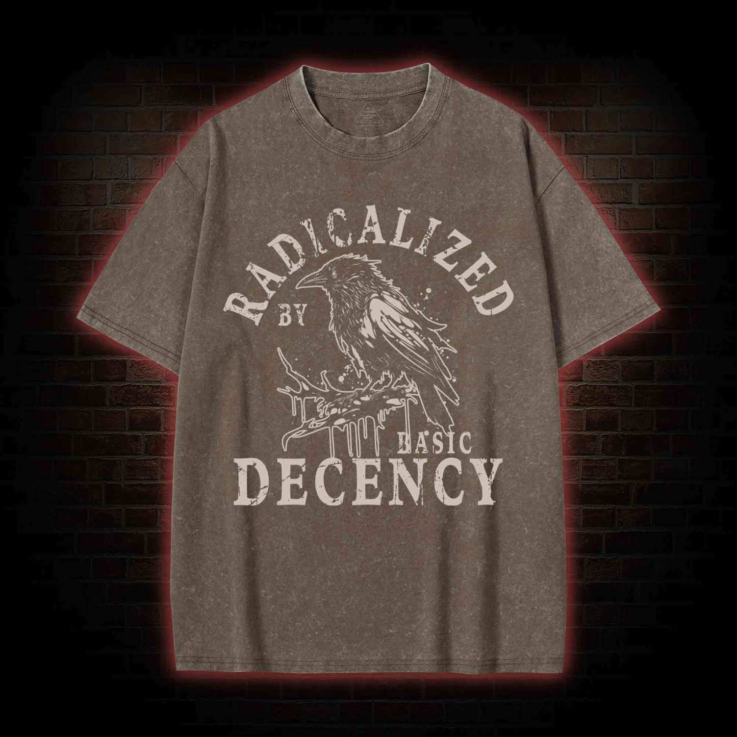 Radicalized by Basic Decency Crow Washed T-shirt