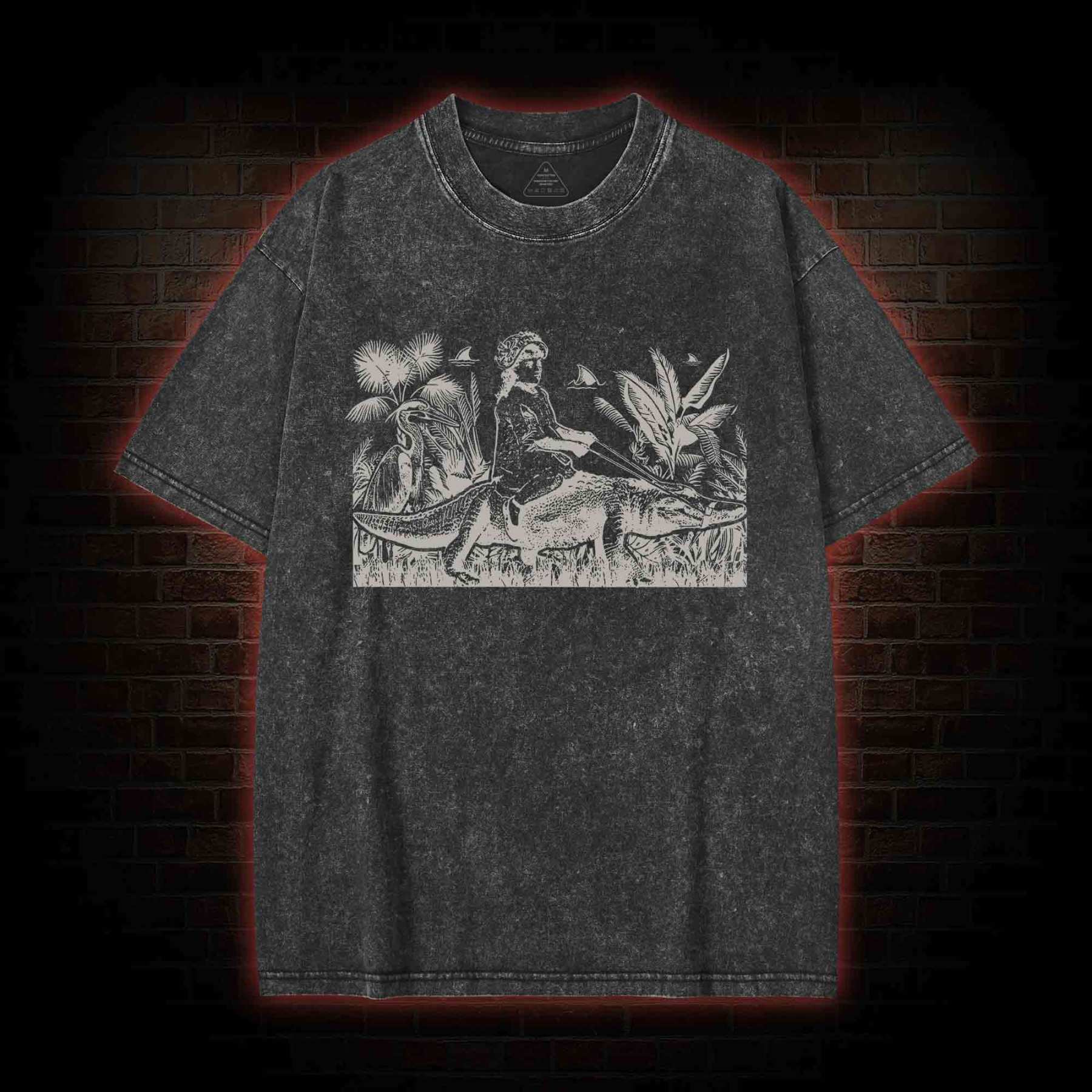 Girl Riding Alligator Washed T-shirt