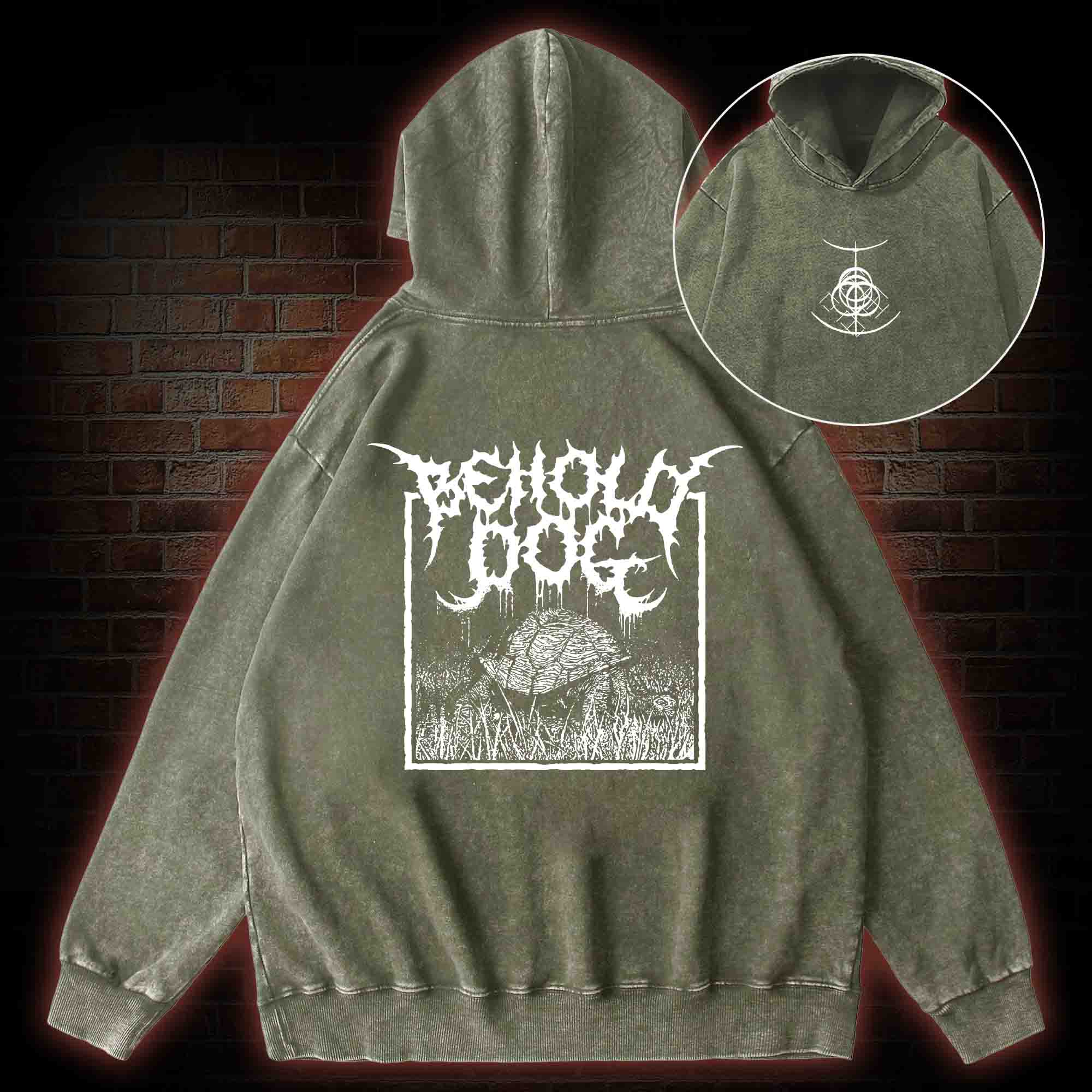 Behold Dog Back Print Washed Hoodie