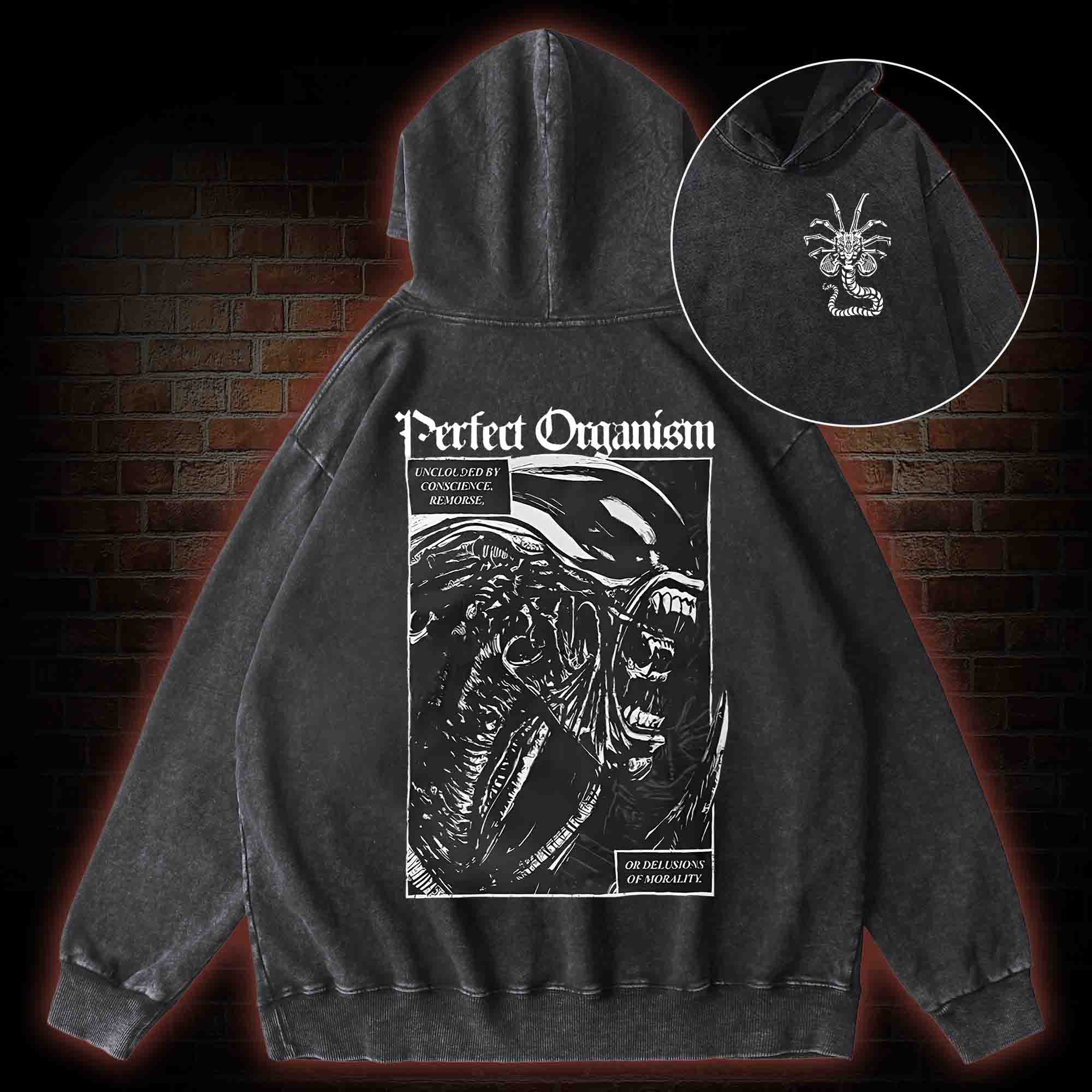 Alien Perfect Organism Back Print Washed Hoodie