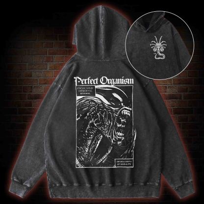 Alien Perfect Organism Back Print Washed Hoodie