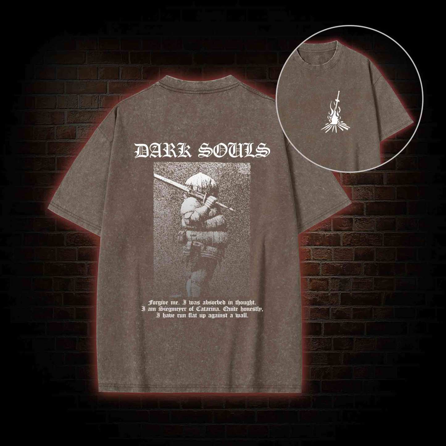 Onion Knight Back Print Washed T-shirt