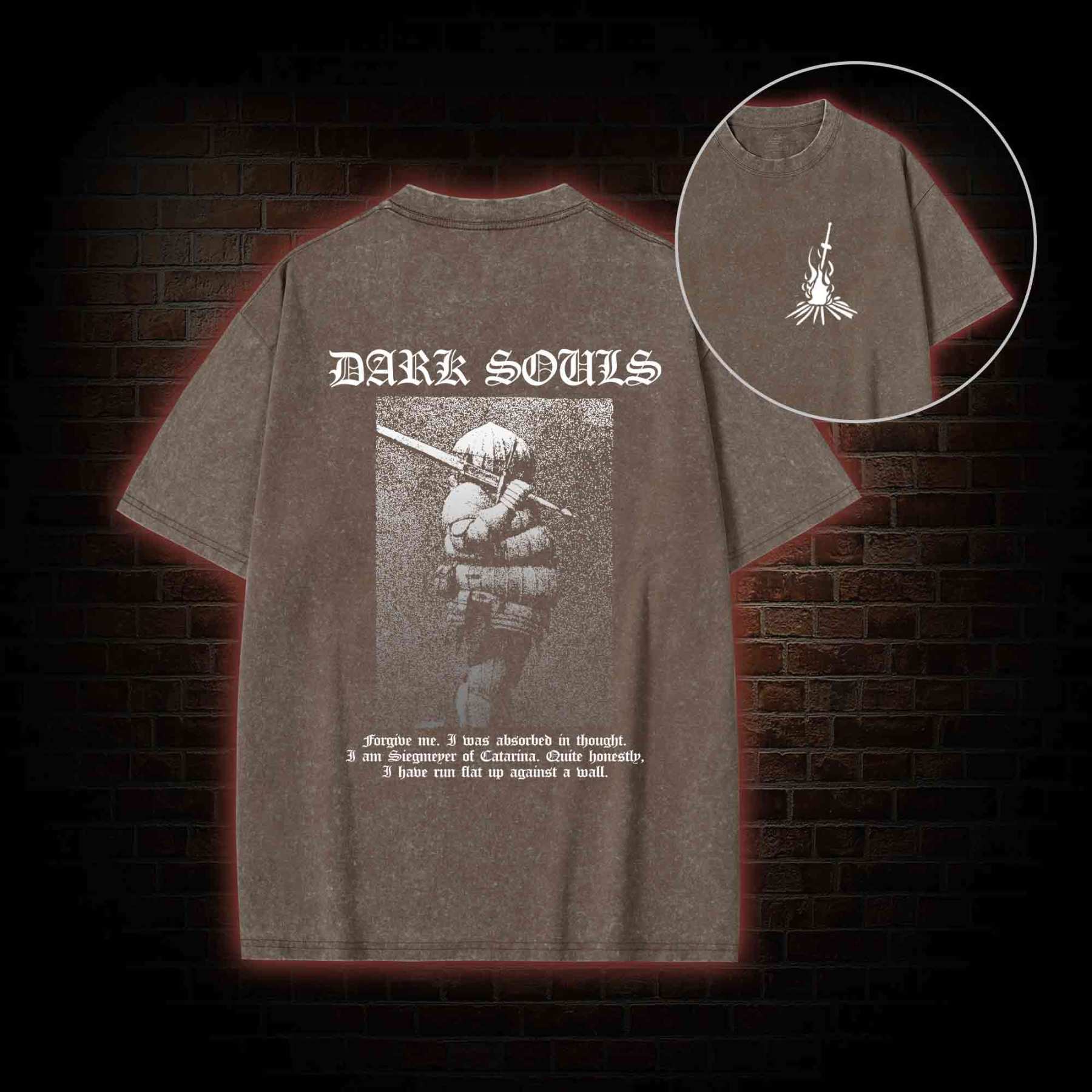 Onion Knight Back Print Washed T-shirt