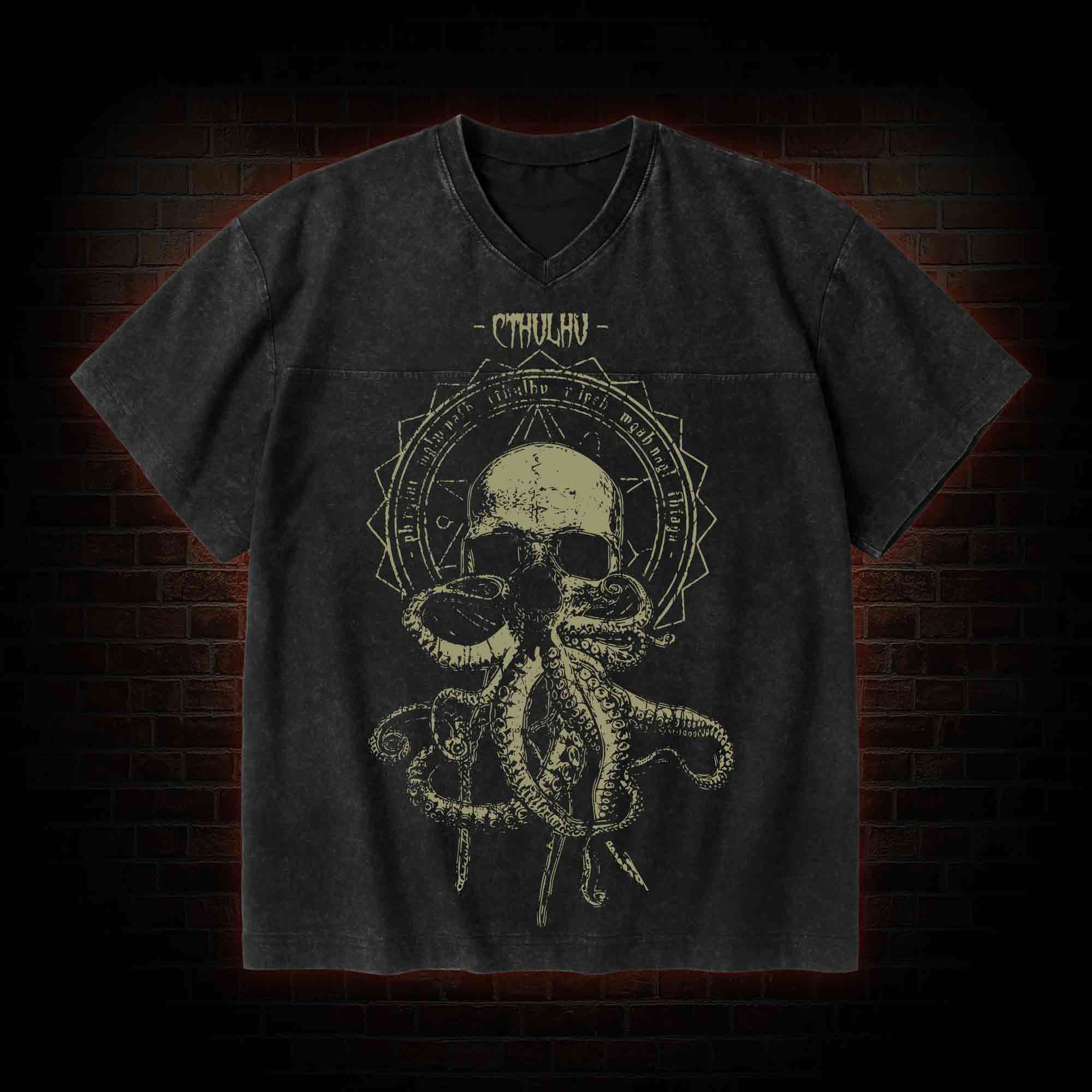 Call of Cthulhu Horror V-Neck Streetwear Washed T-shirt