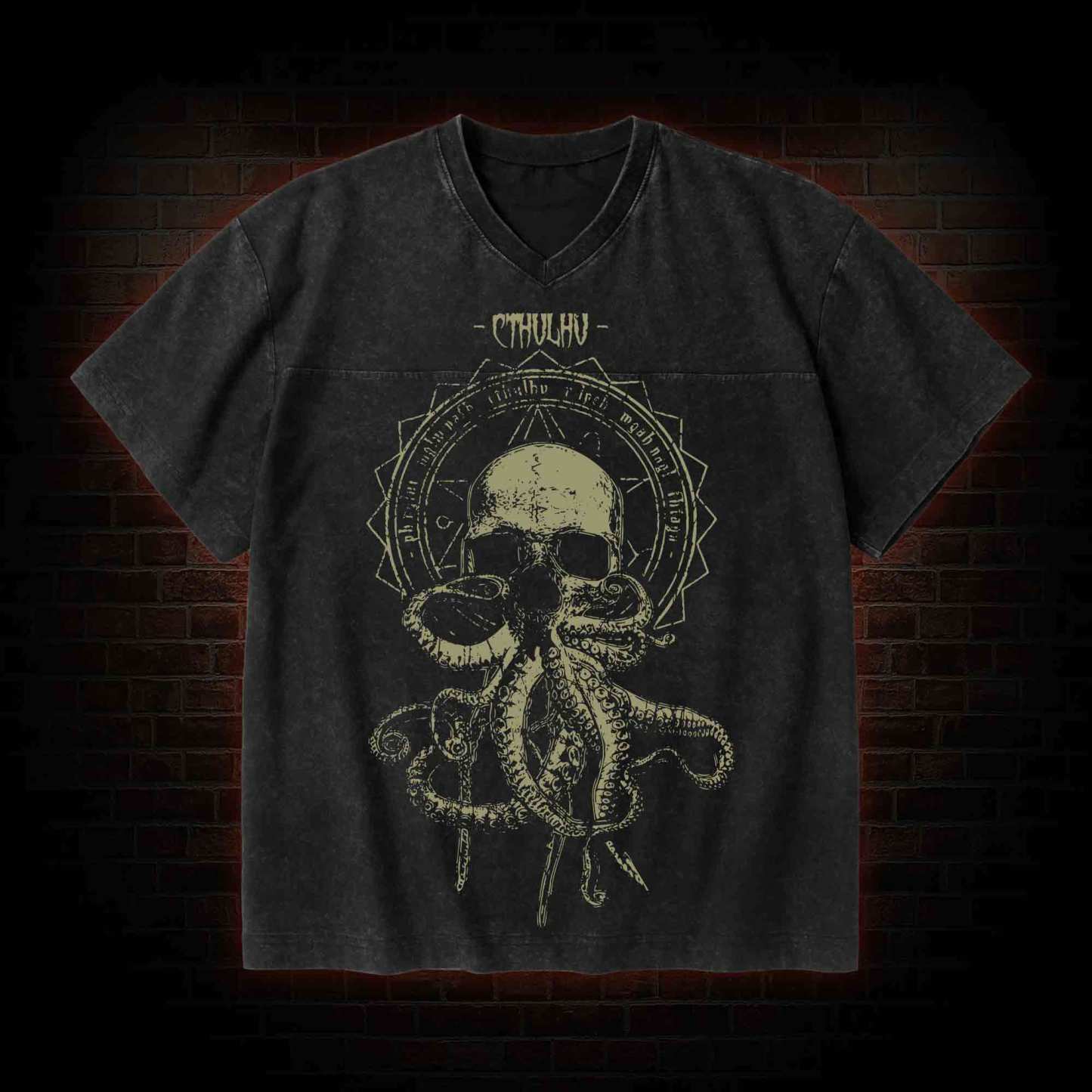 Call of Cthulhu Horror V-Neck Streetwear Washed T-shirt