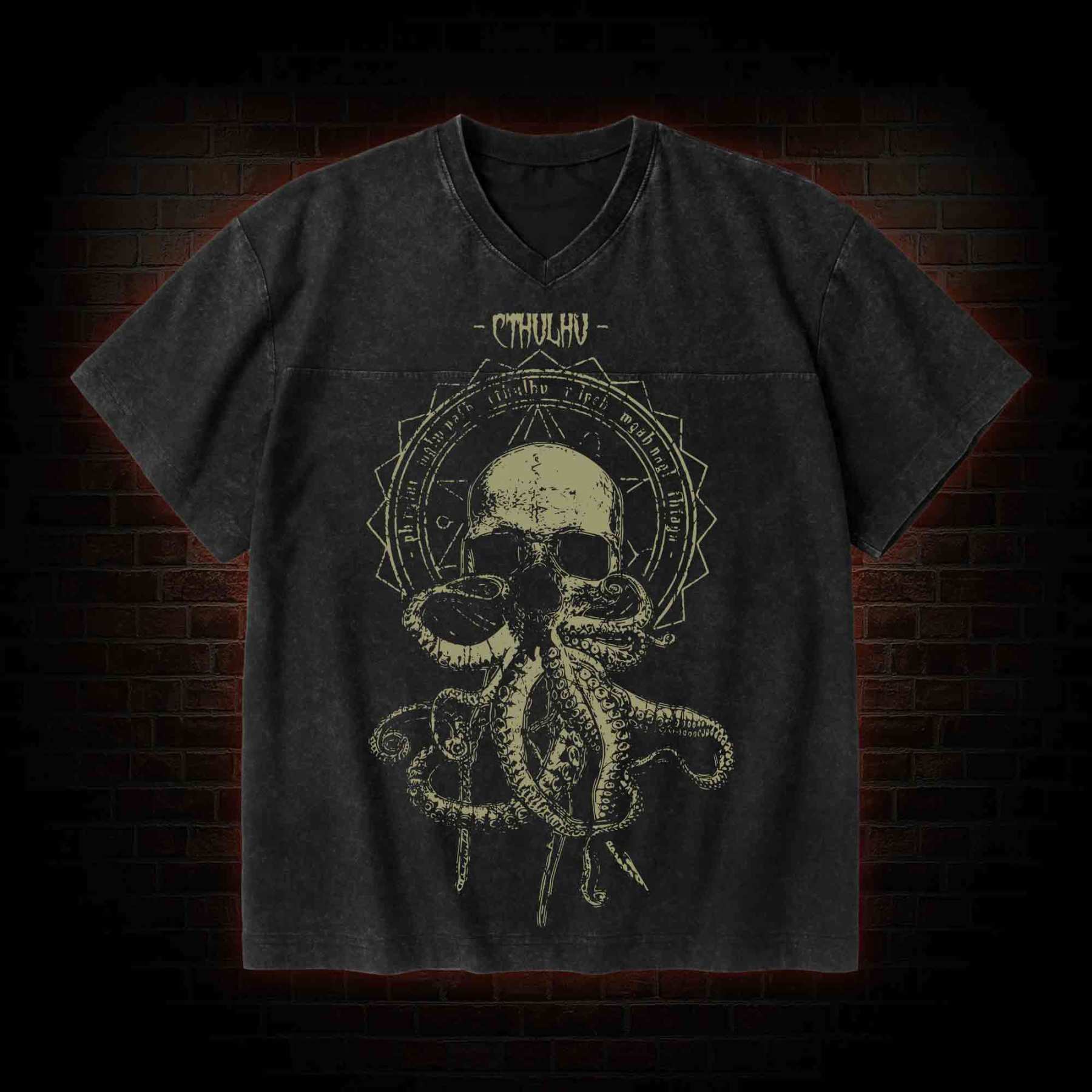 Call of Cthulhu Horror V-Neck Streetwear Washed T-shirt
