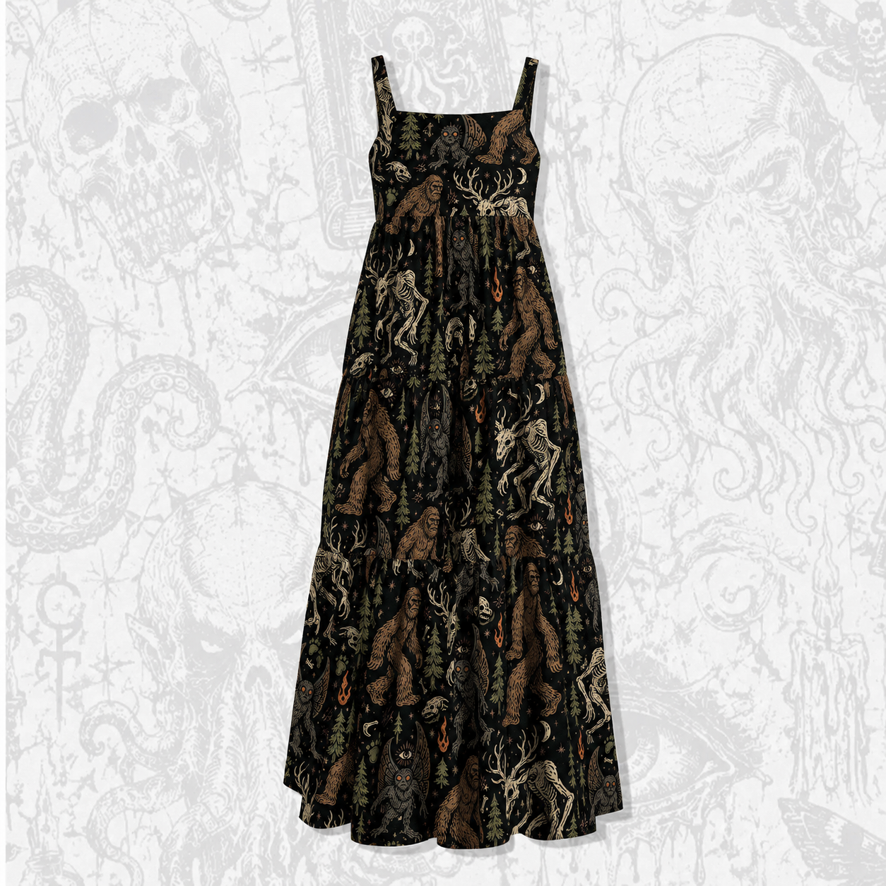 Midnight Cryptids Wide Straps Maxi Dress