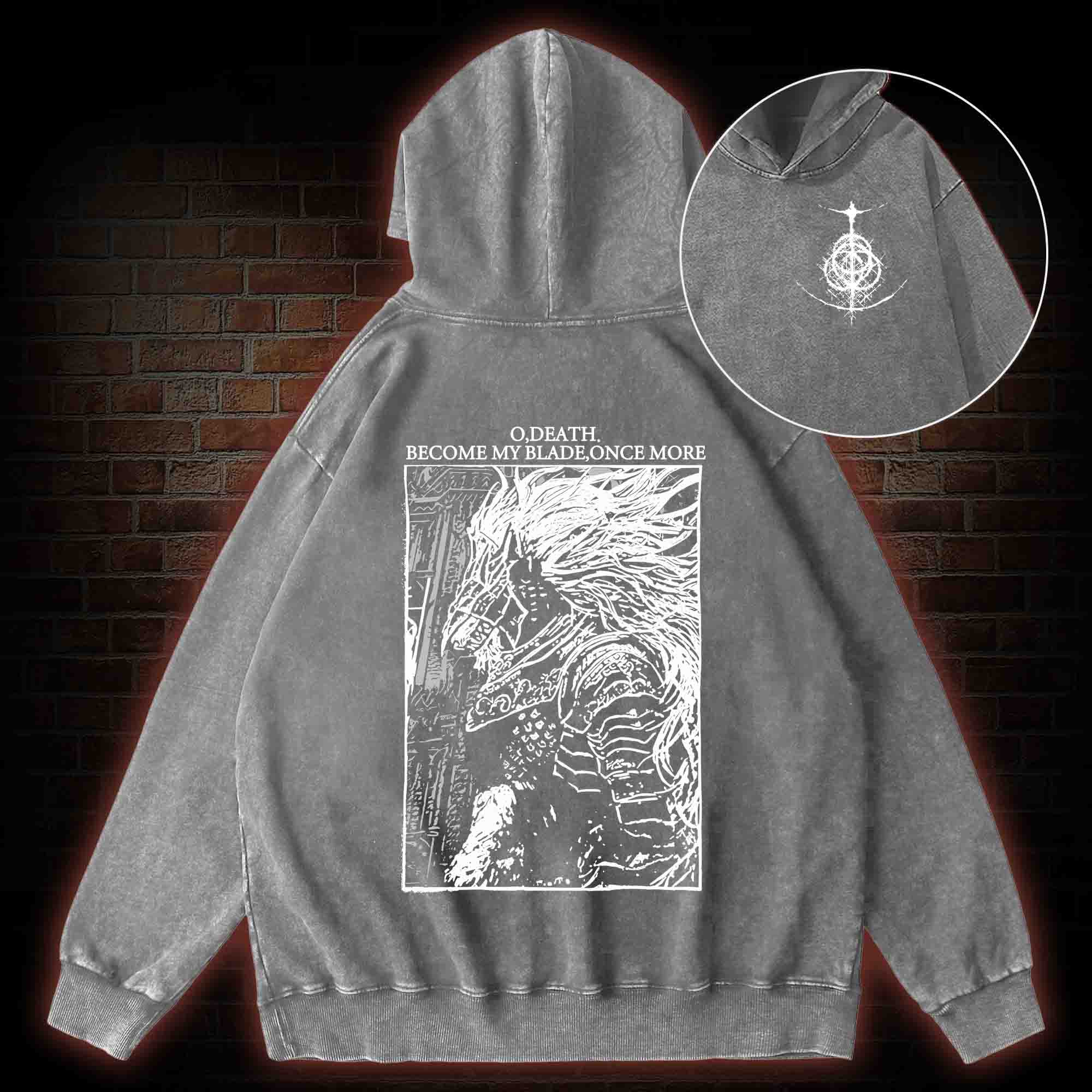 The Black Blade Back Print Washed Hoodie